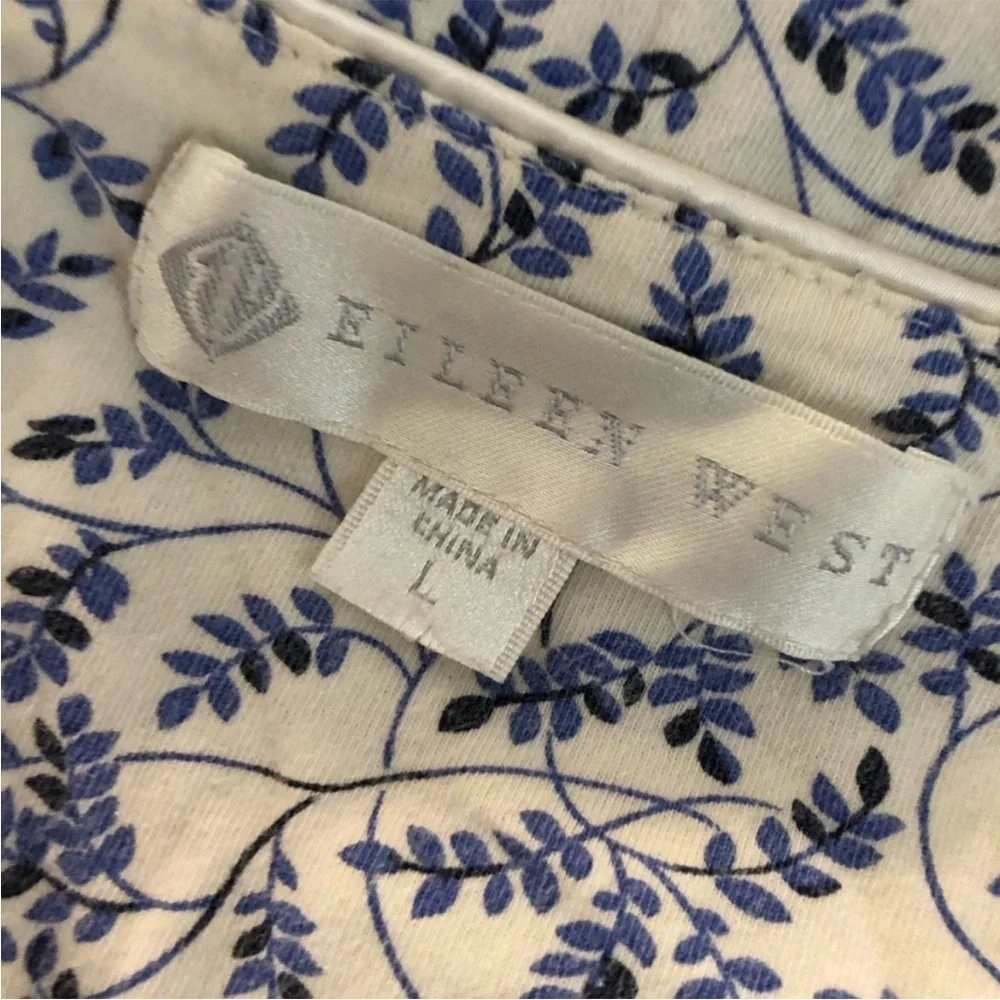 Eileen West Blue Floral 100% Cotton Long Sleeve Lace Neck Nightgown L
